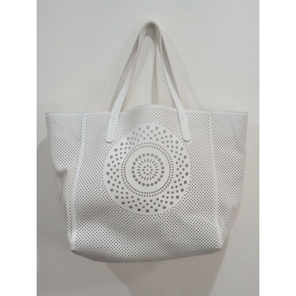 Anthropologie Street Level Vegan Leather Laser Cut Mandala White Beach Tote